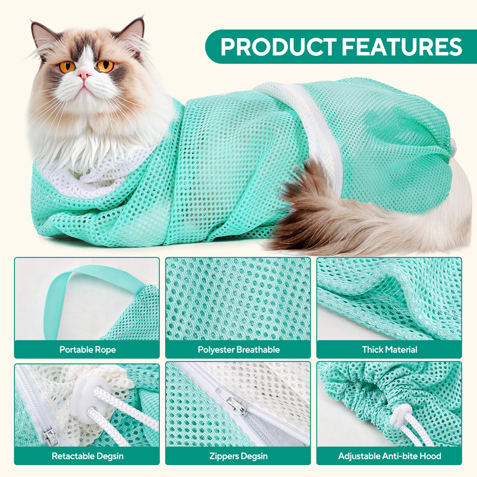 UMiYIDIAN Cat Bath Bag secure-handles for safe, controlled bathing.