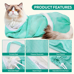 UMiYIDIAN Cat Bath Bag secure-handles for safe, controlled bathing.
