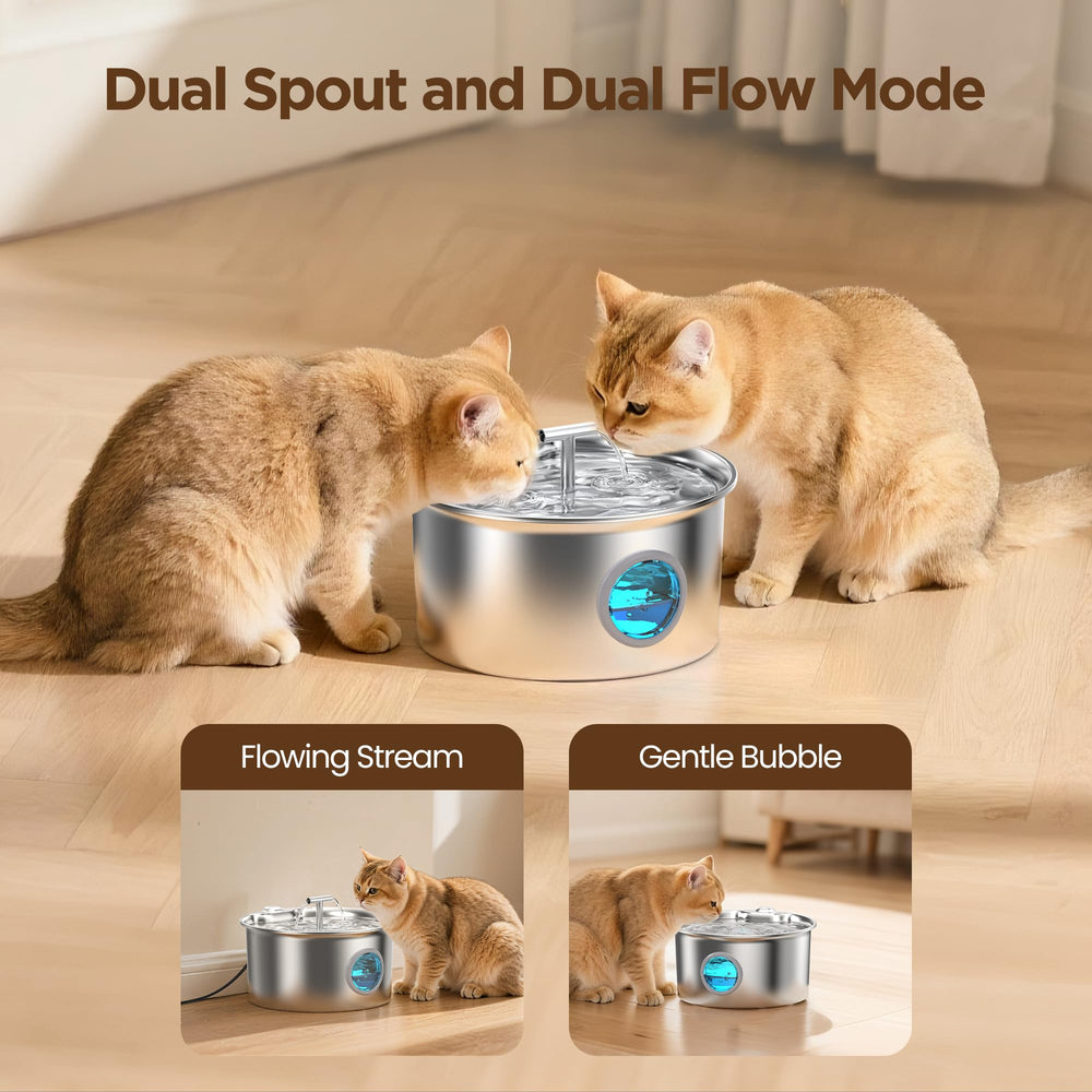 UMOCUOY dual-spout design attracts cats and dogs to drink from flowing water