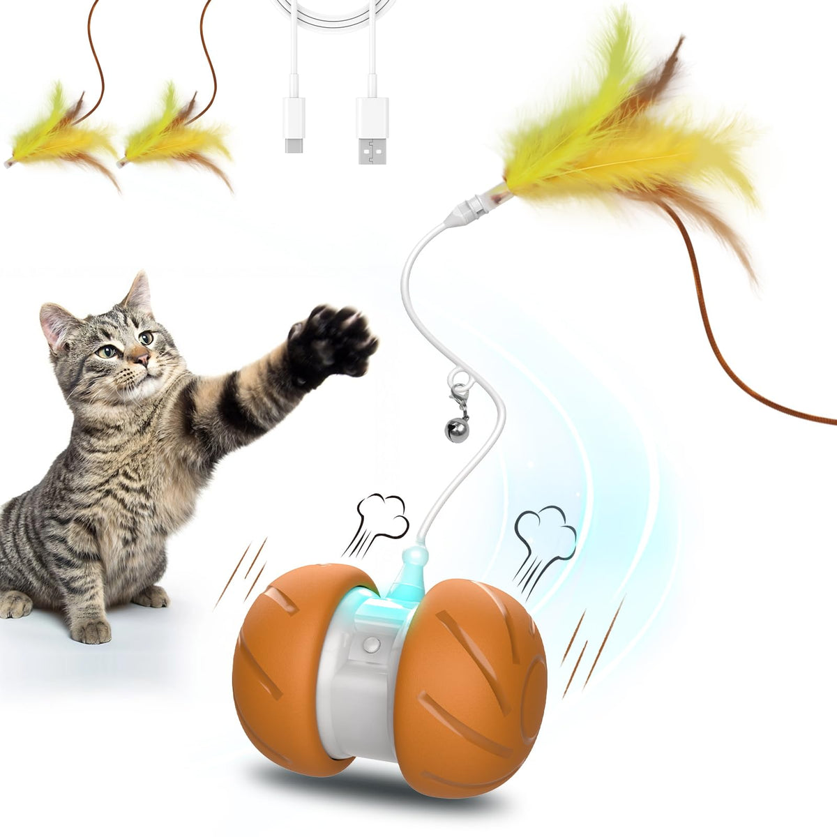 umosis interactive flying feather teaser engages indoor cats with fluttering motion.