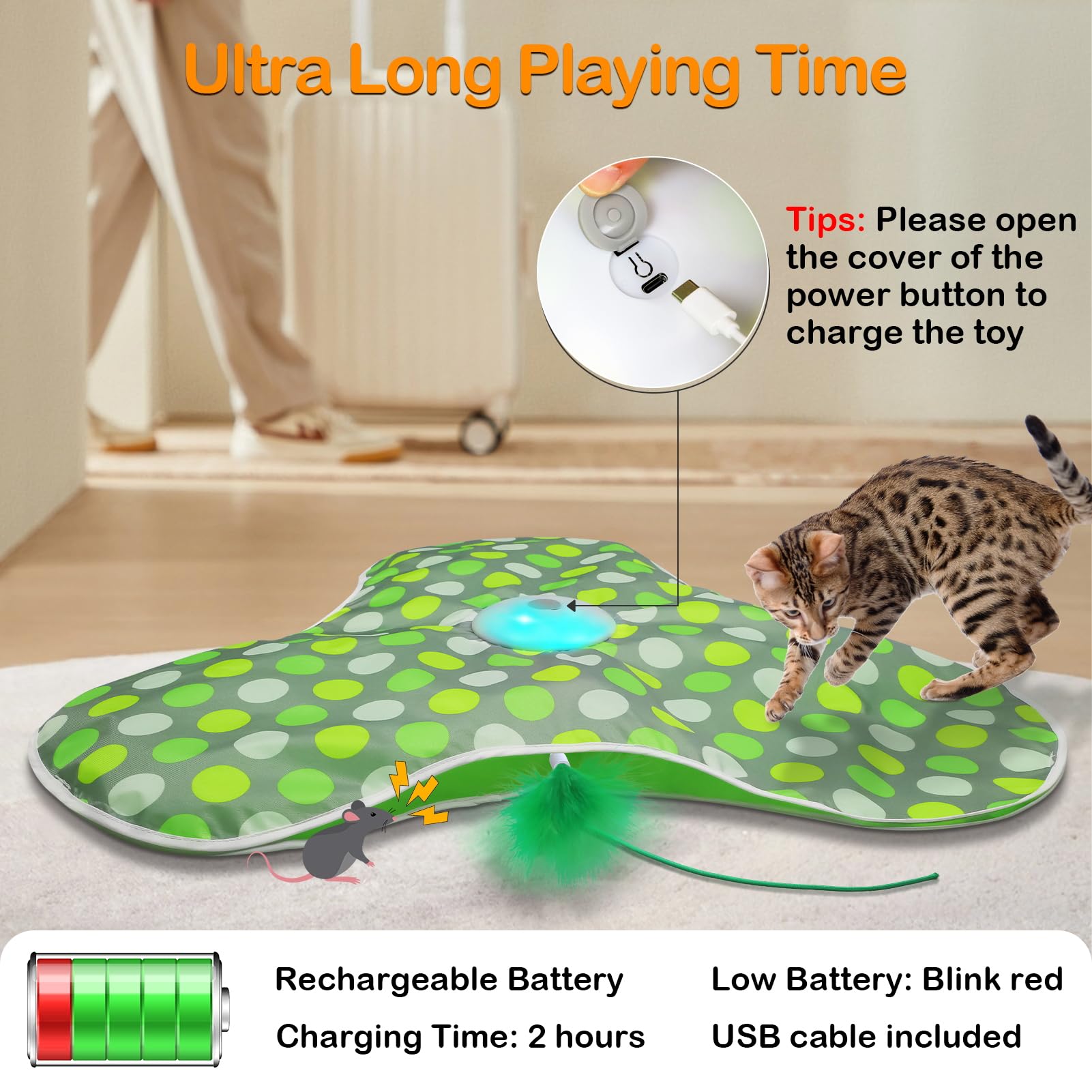 Umosis feather wand toy with lifelike fluttering for active play.