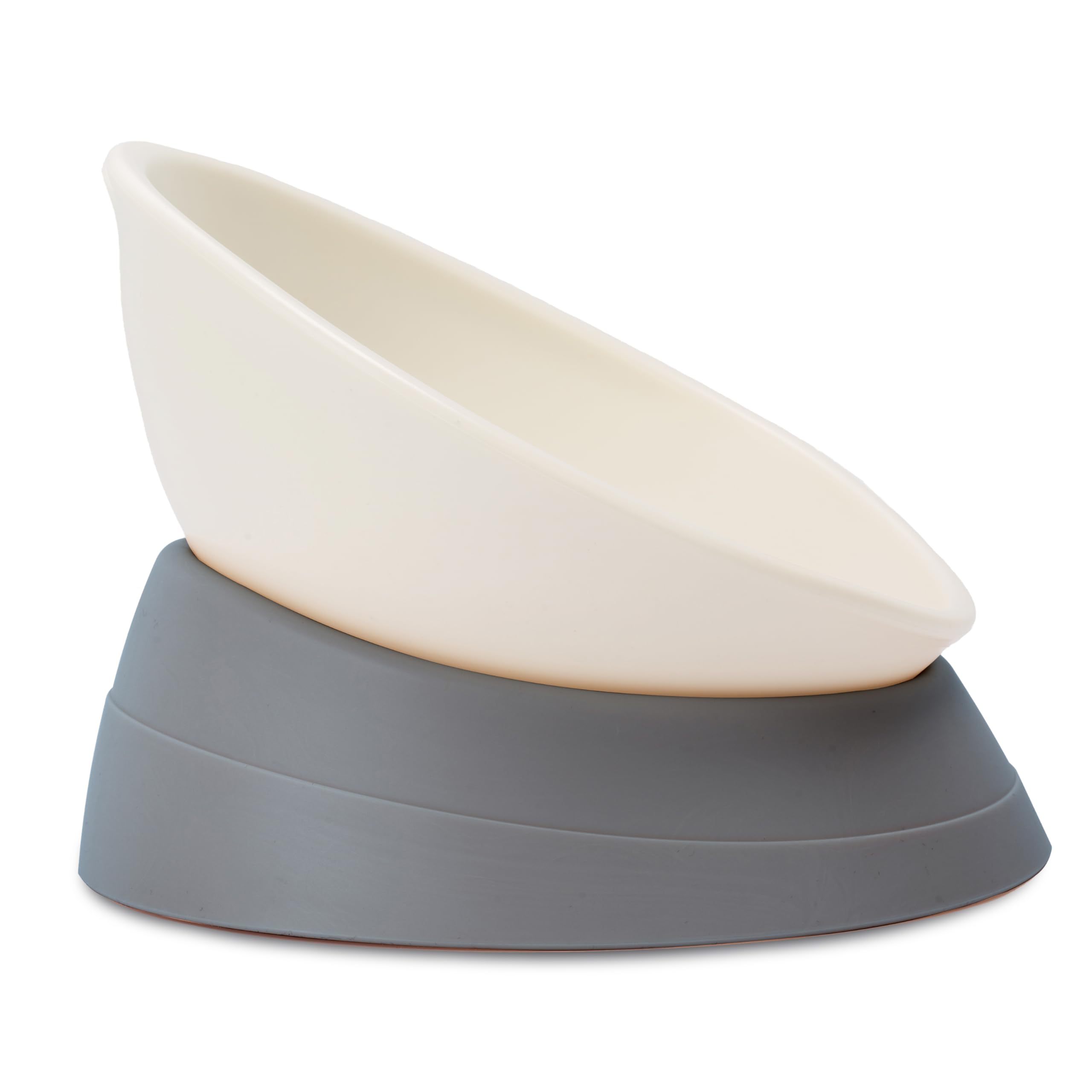 Umysky French Bulldog Bowl tilted-front view shows spill-reducing design for flat-faced breeds.