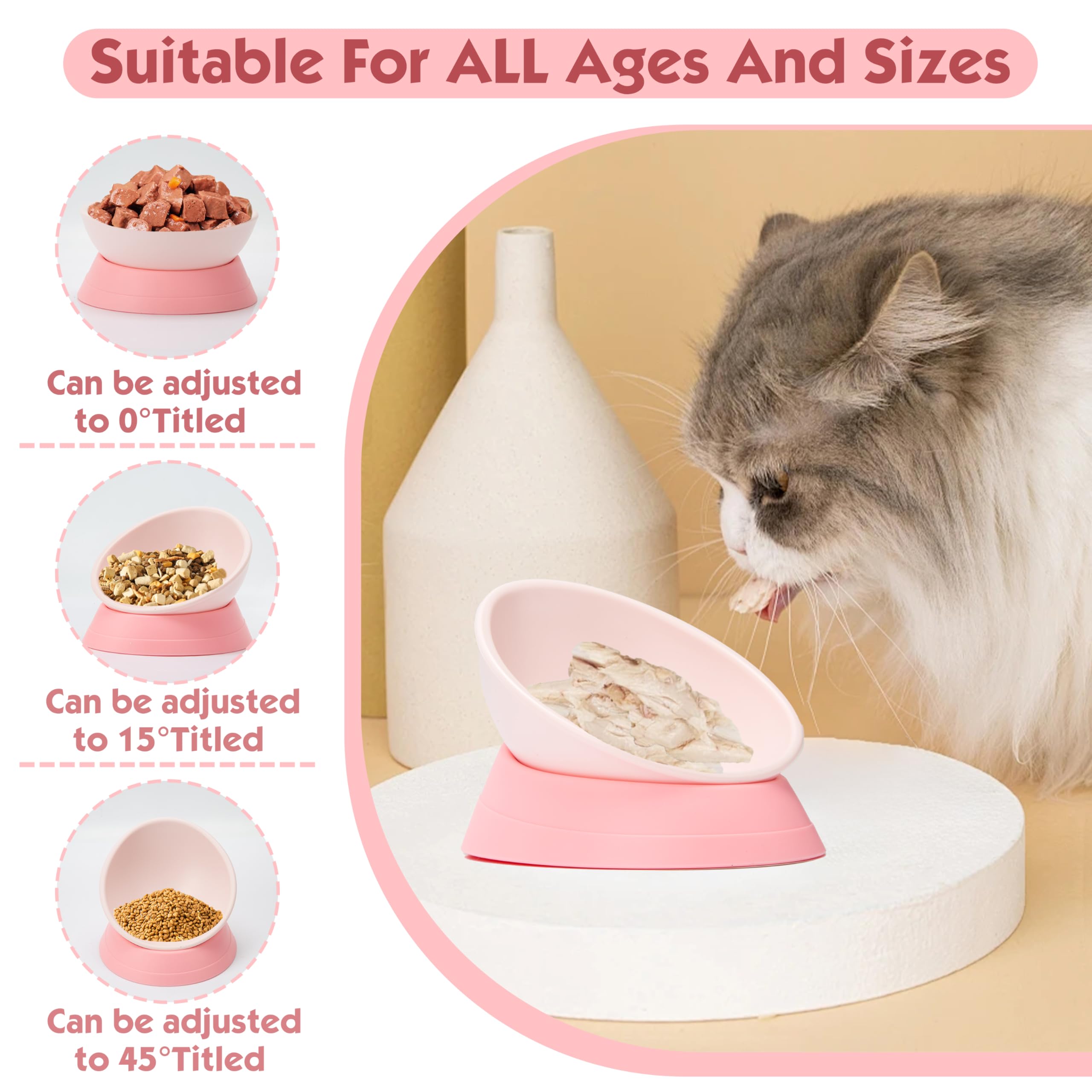 Umysky slanted pug bowl pink reduces spills during meals