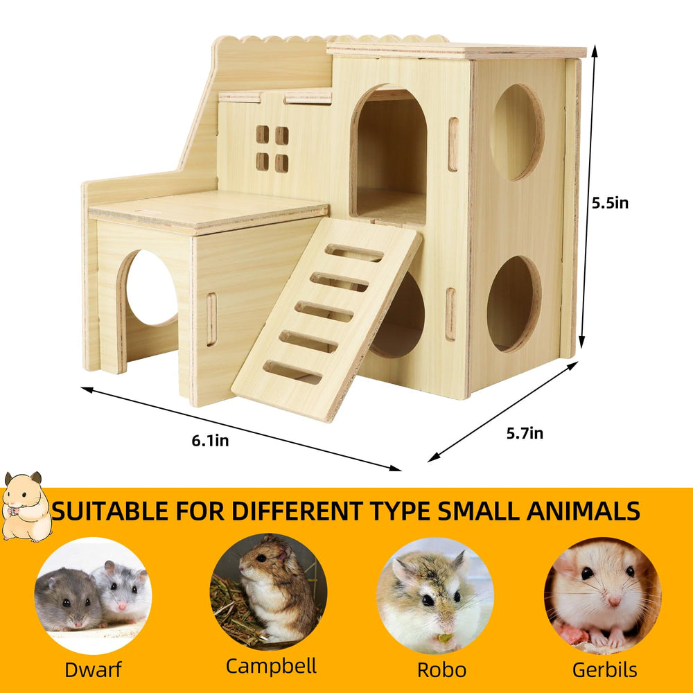 Uncle Yang Tiny Hamster Maze Wood House interior reveals double-decker play space.