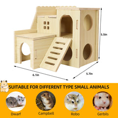 Uncle Yang Tiny Hamster Maze Wood House interior reveals double-decker play space.