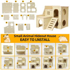 Uncle Yang Tiny Hamster Maze Wood House ladder promotes climbing and nesting.