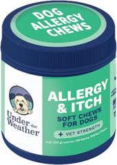 Under the Weather allergy and itch dog chews bottle for vet-formulated skin support.