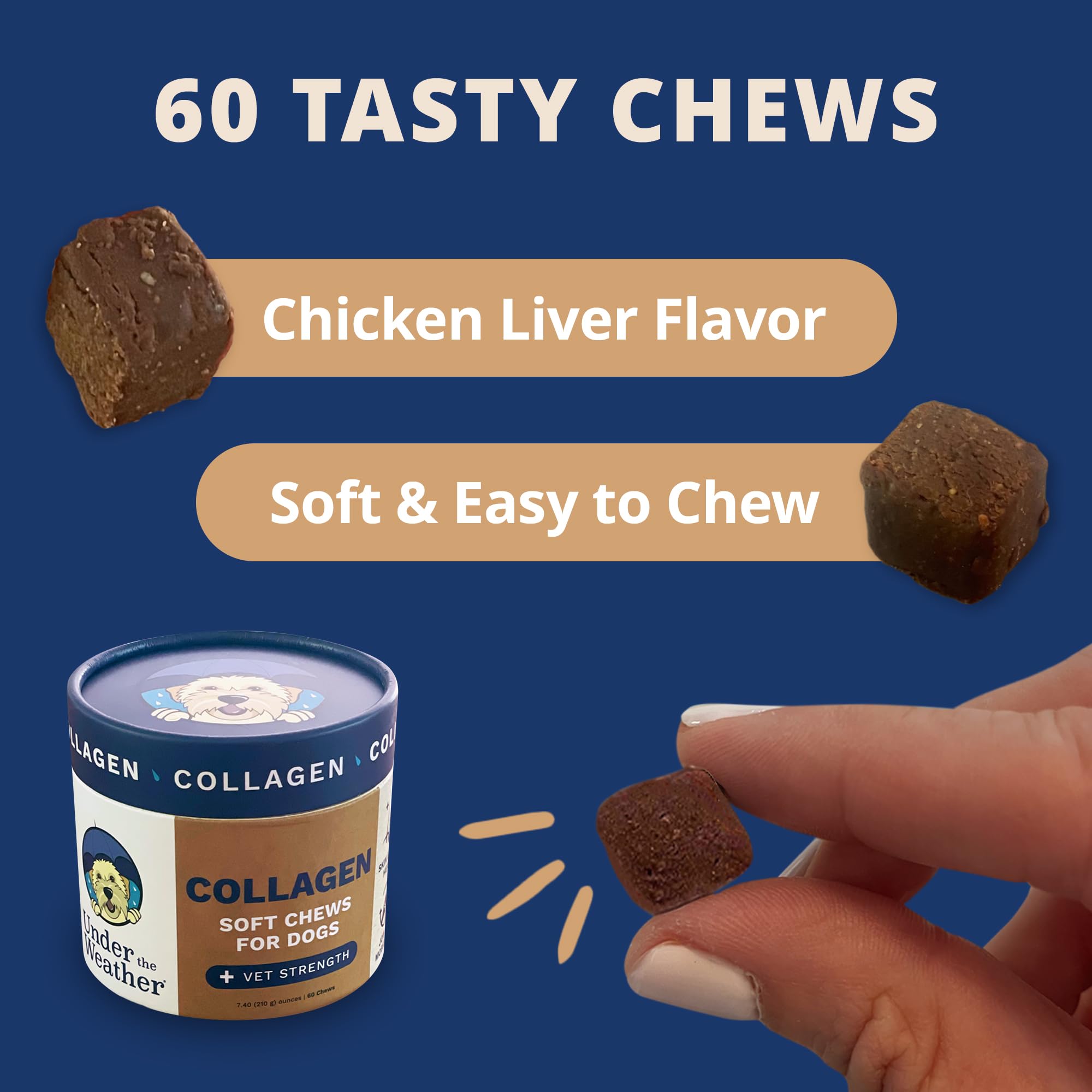 Under the Weather collagen chews chicken flavor close up for tasty joint support