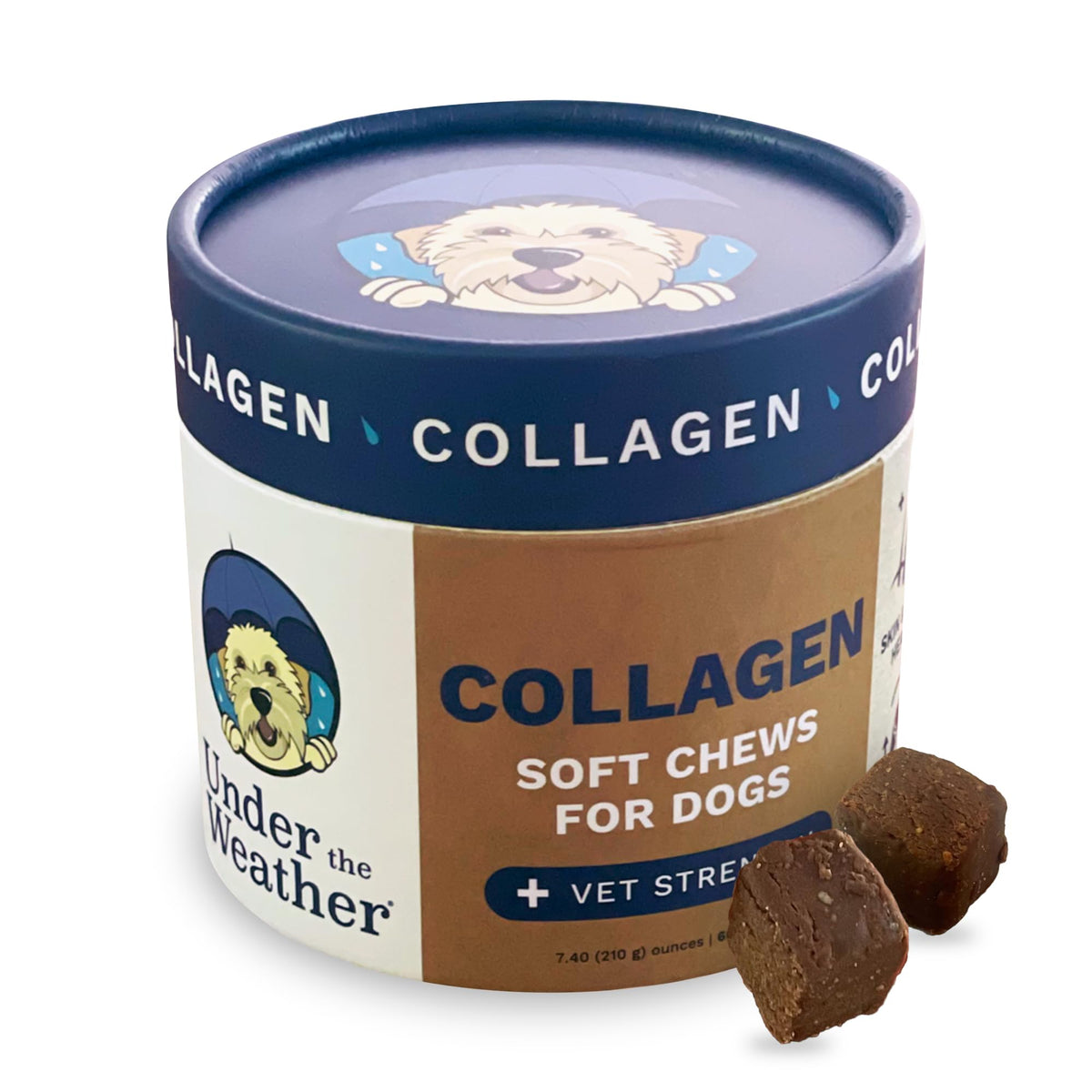 Under the Weather collagen chews packaging shows all natural joint support for dogs