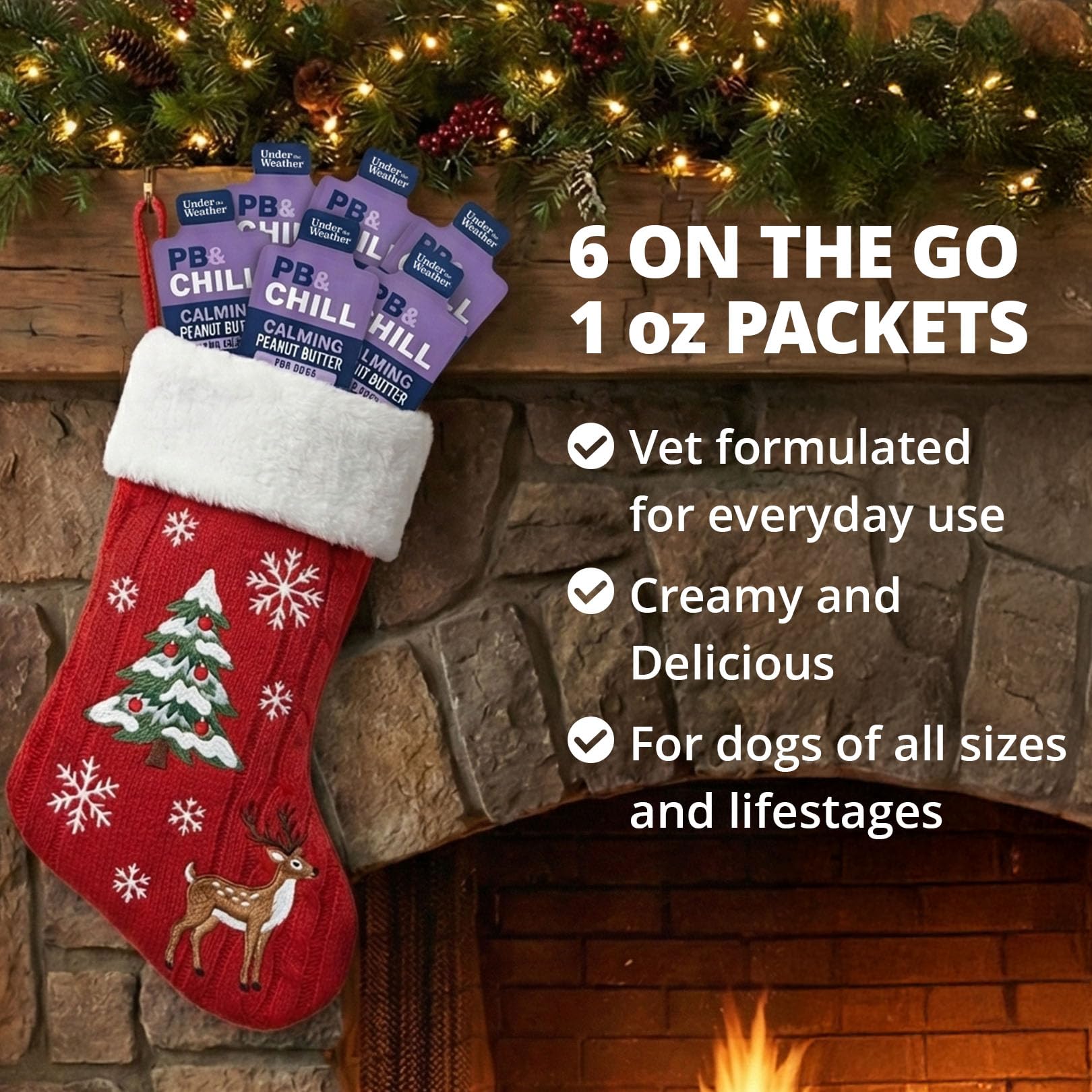 Under the Weather PB CHILL dog-treat close-up shows natural calming ingredients for anxious dogs.