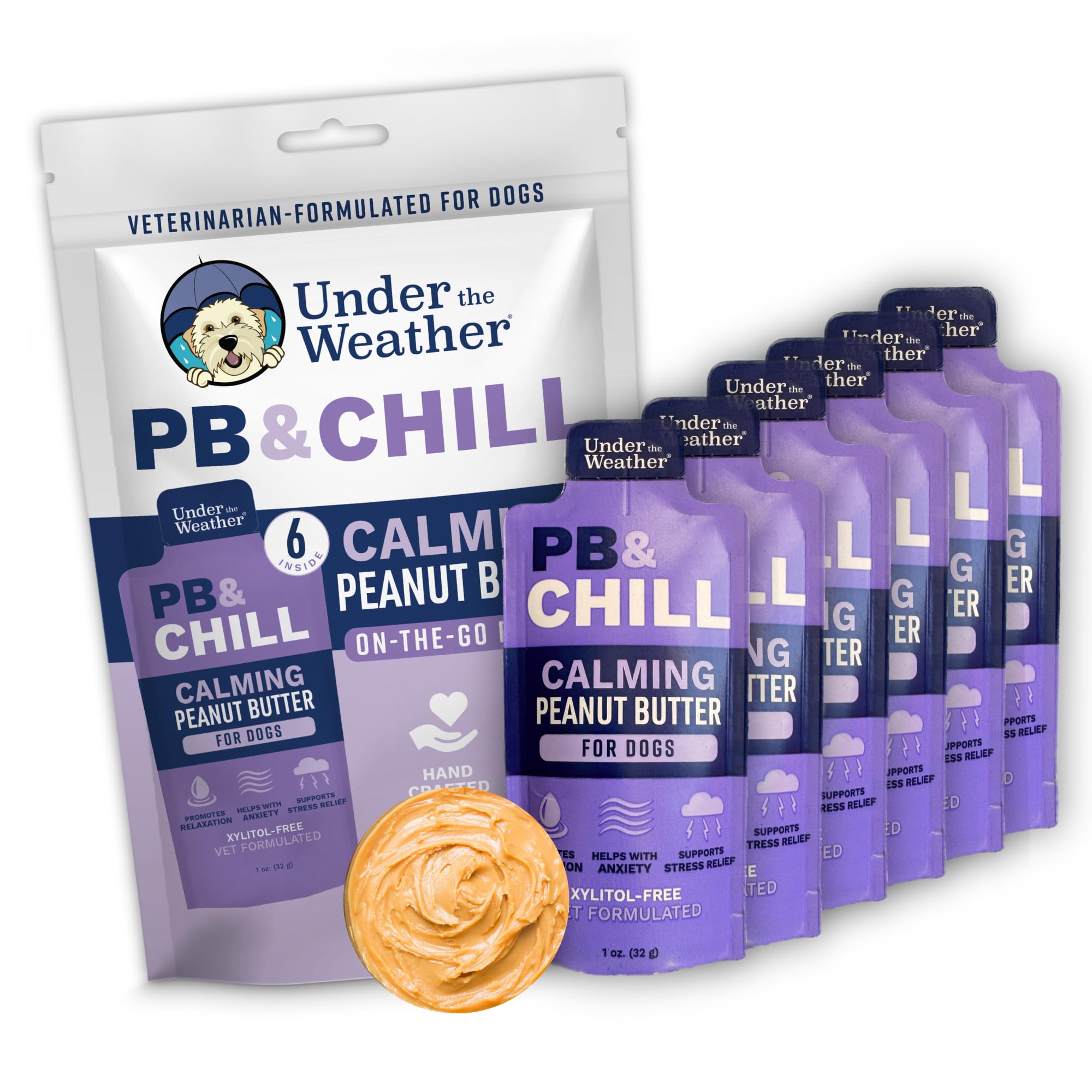 Under the Weather PB CHILL squeeze-packs provide portable calming support for dogs on the go.