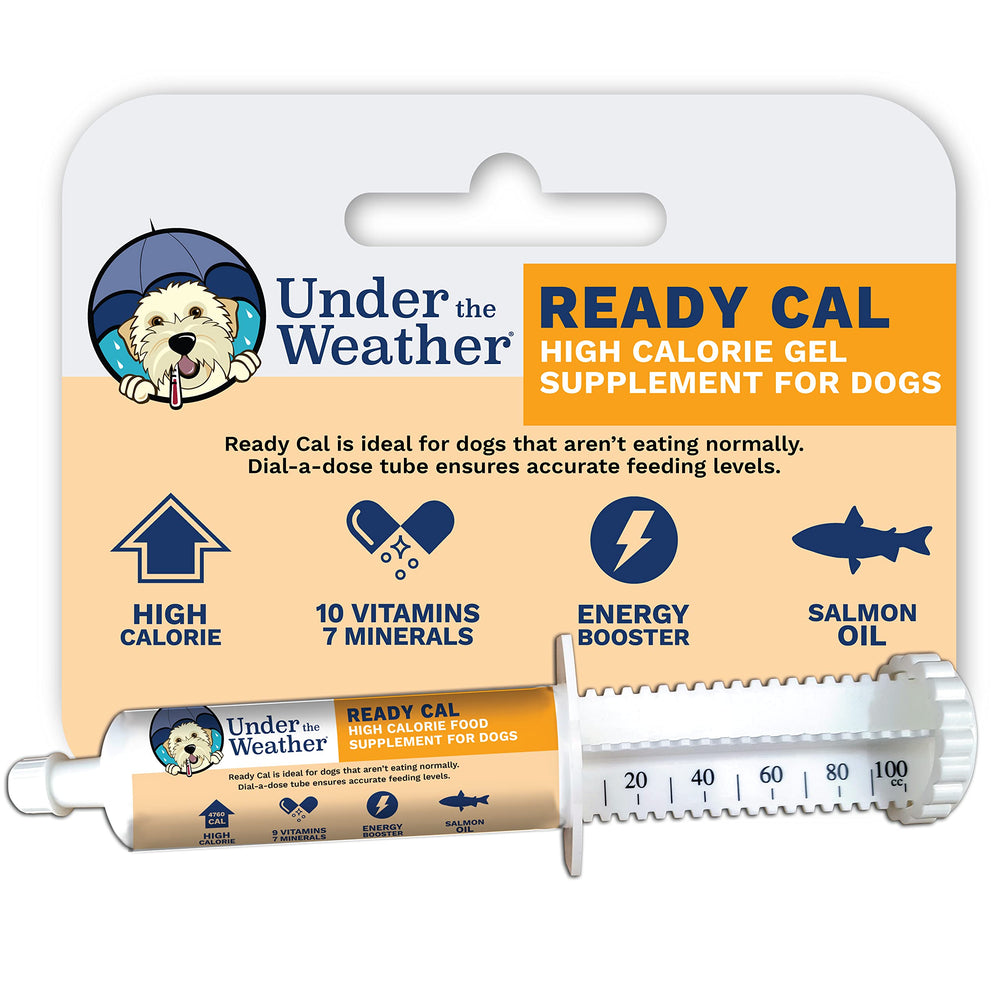 Under the Weather Ready Cal for Dogs 100cc tube for precise dial-a-dose supplementation.