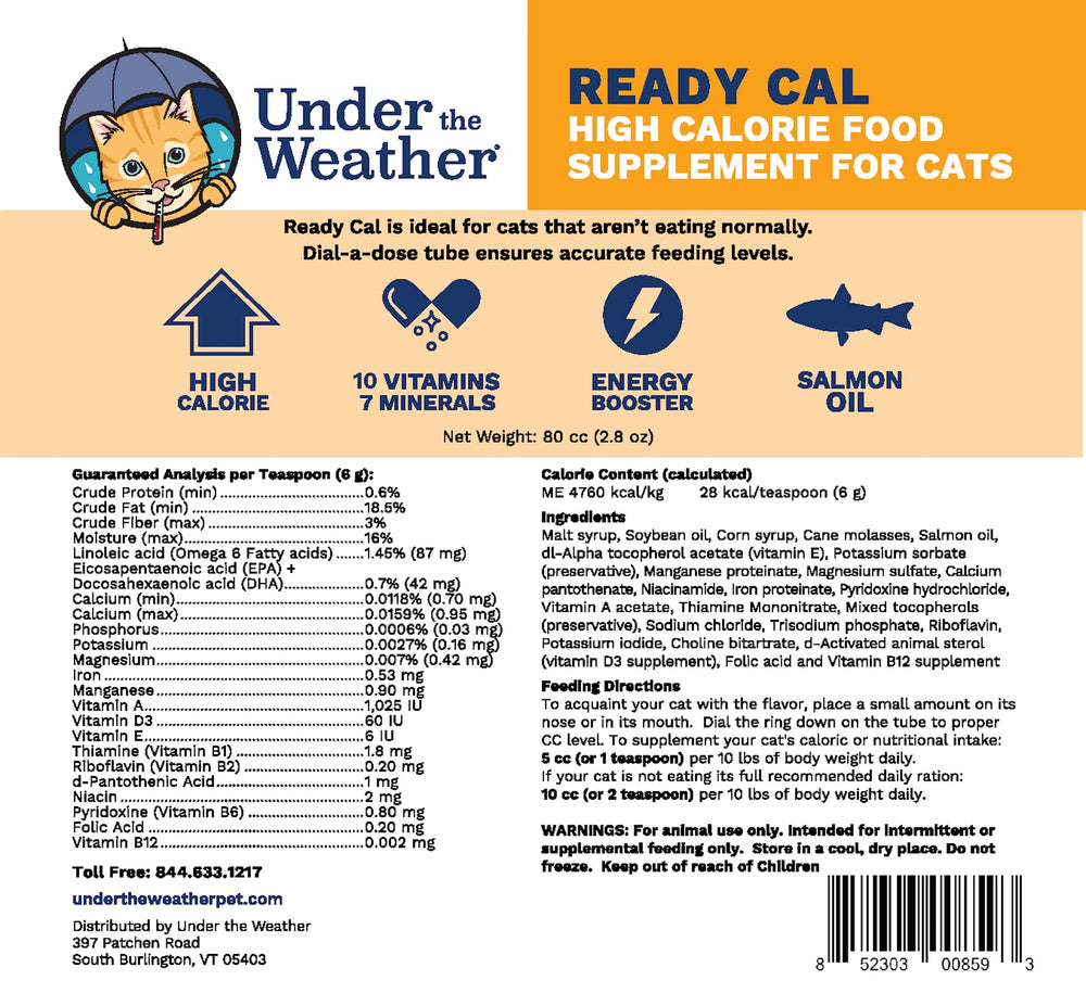 Under The Weather Ready Cal dial-a-dose tube emphasizes precise dosing for cats