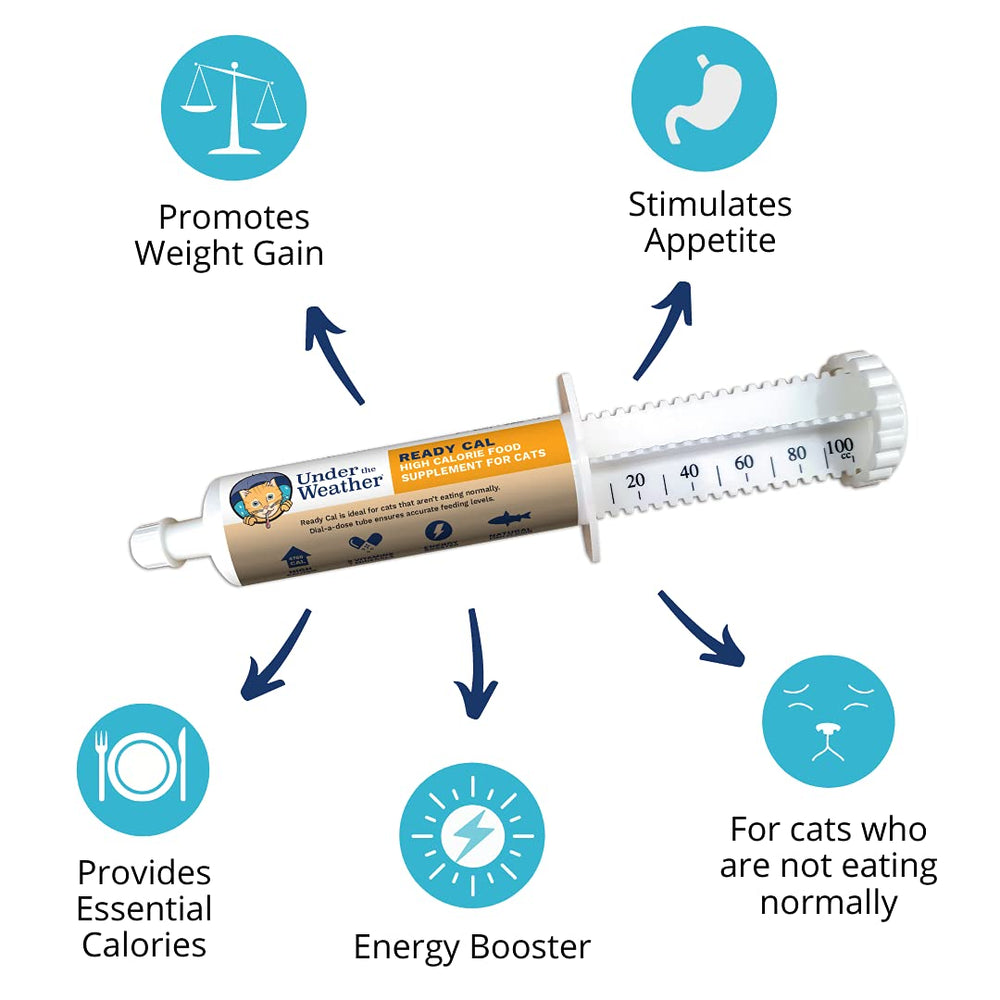 Under The Weather Ready Cal package front highlights veterinary-formulated USA-made nutrition