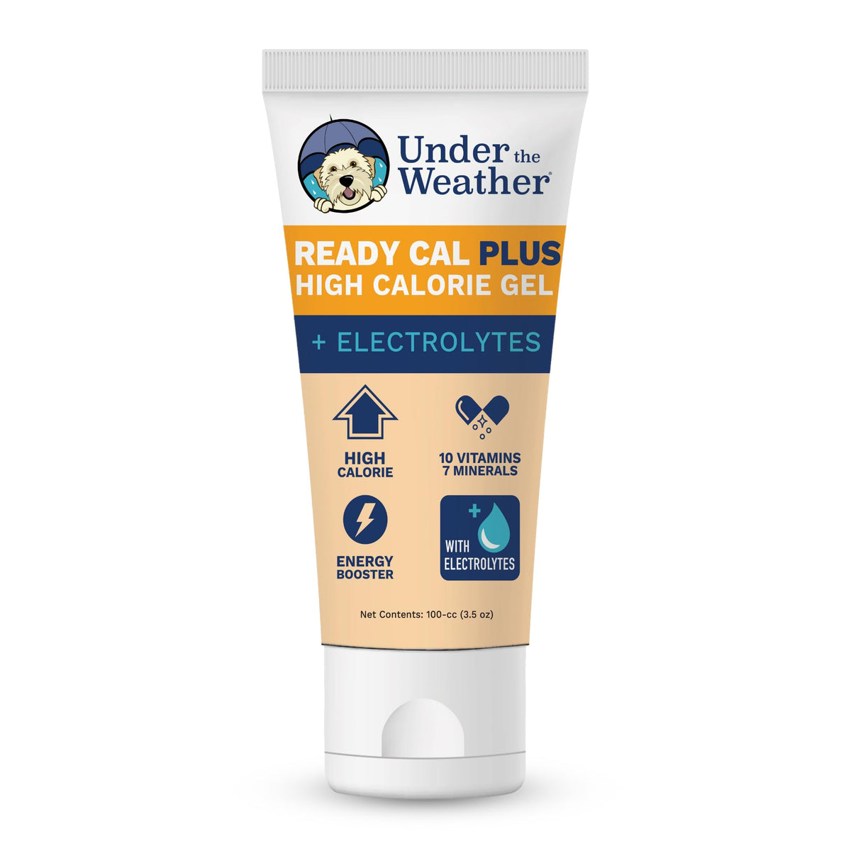 Under the Weather Ready Cal Plus Gel for dogs—front tube view highlighting quick energy support.