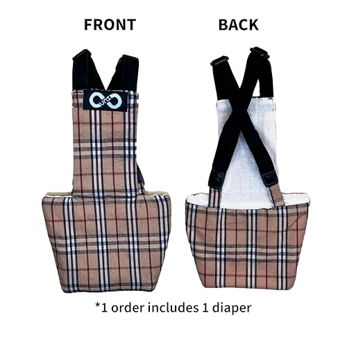 Uni Infinity chicken diaper British plaid back view highlights adjustable straps for stability