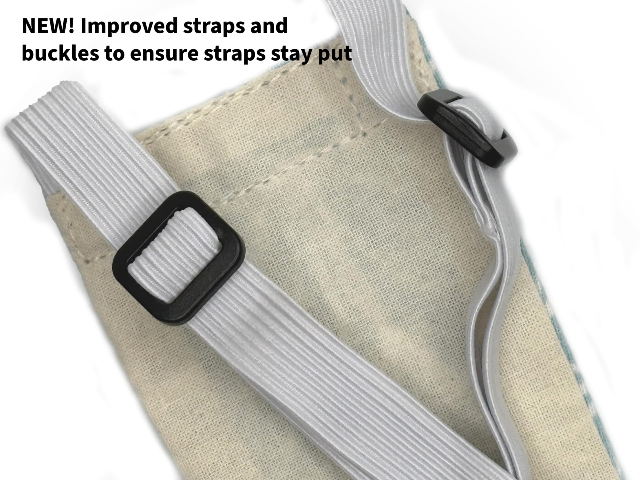 Uni Infinity diaper strap adjustment closeup showing upgraded buckle