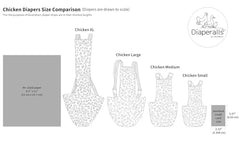 Uni Infinity duck diaper adjustable size chart demonstrates versatile fit across duck ages.
