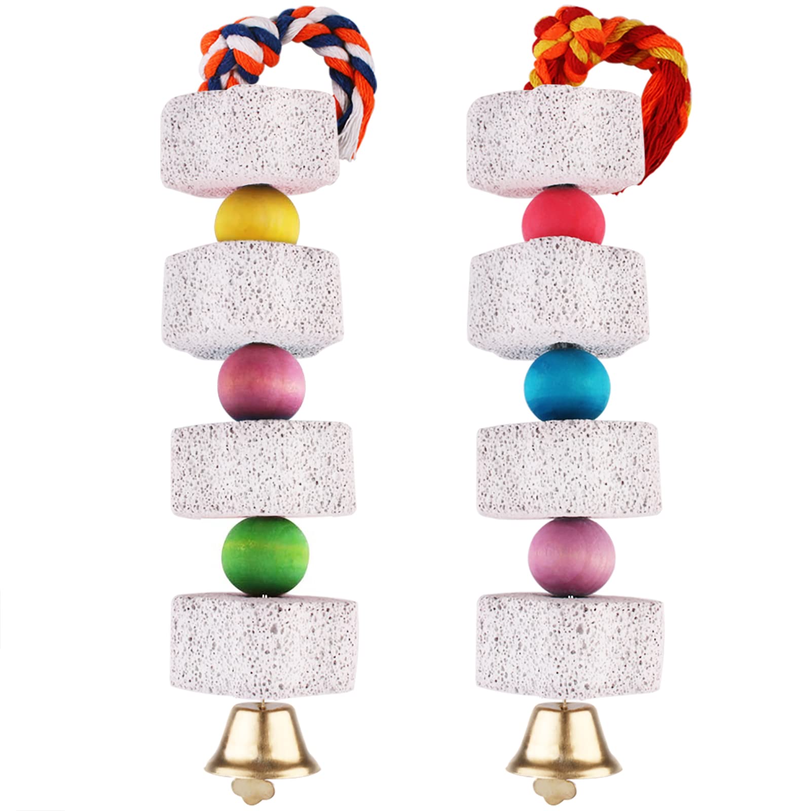 Unibene parrot chewing toy lava stone image highlights beak grinding and calcium enrichment.