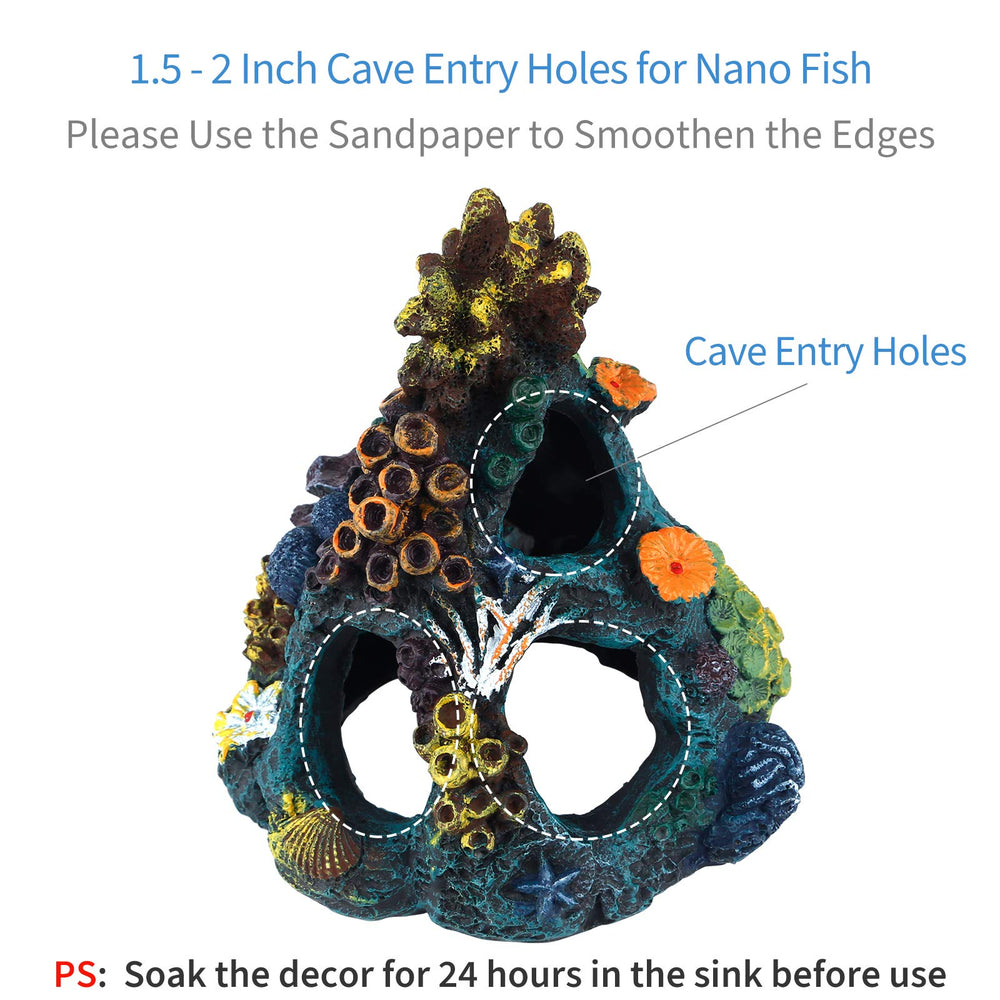 Uniclife resin cave ornament close-up reveals durable finish and vivid color for tanks.