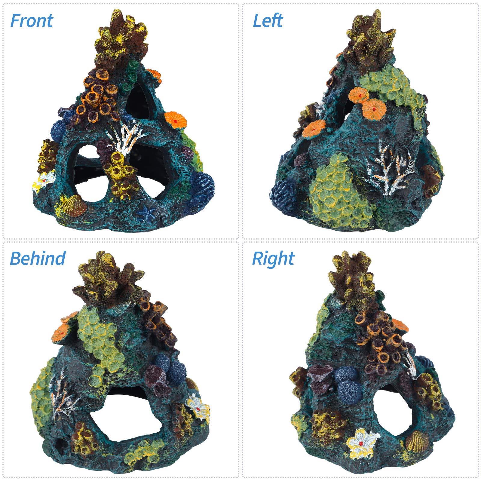 Uniclife resin ornament in submerged scene adds color and play area for betta and guppy.