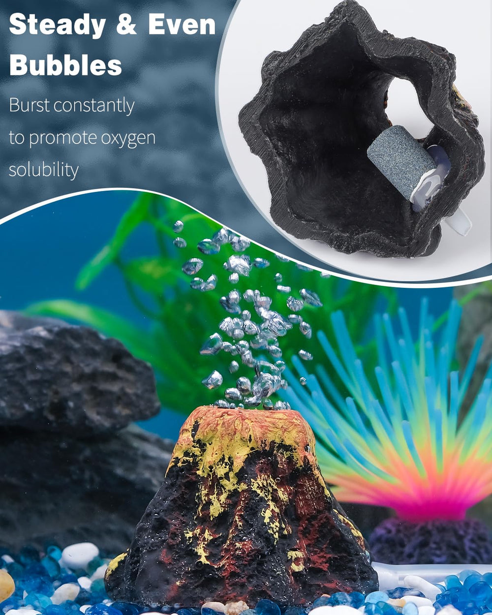 Uniclife aquarium volcano setup demonstrates easy integration and year-round visual interest.