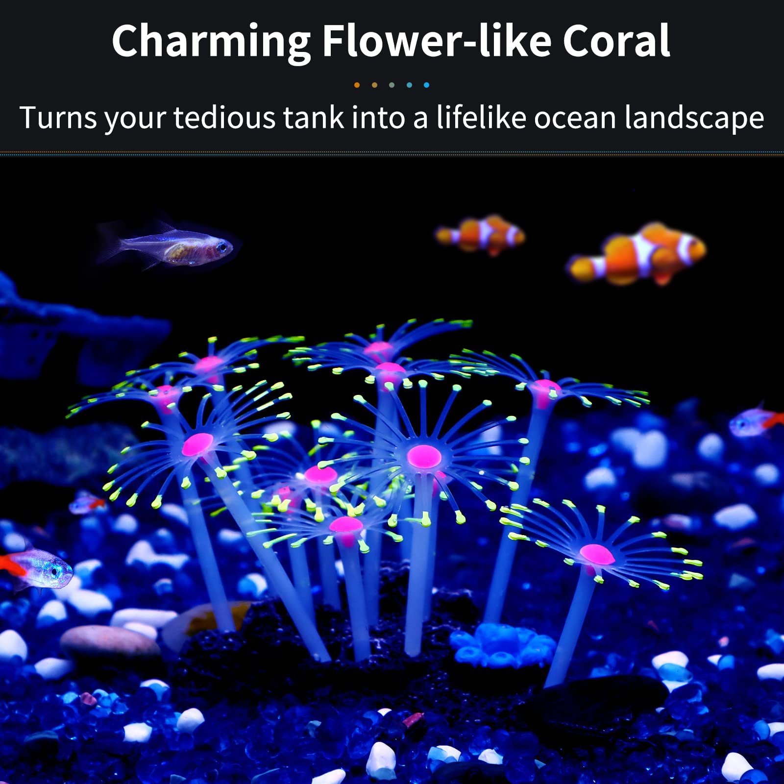 Uniclife glowing coral yellow under actinic light creates a luminous reef accent.