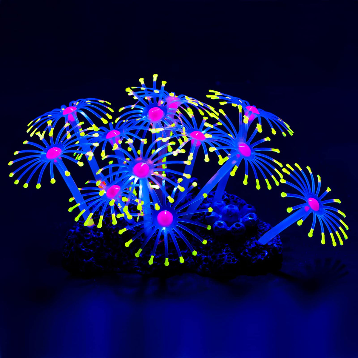 Uniclife glowing coral yellow front-view decor for a vibrant aquarium landscape.