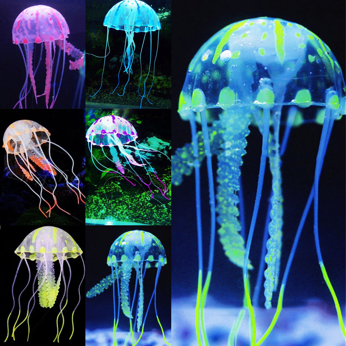 Uniclife glowing jellyfish ornament in blue, purple, and green adds vibrant color and motion to tanks.