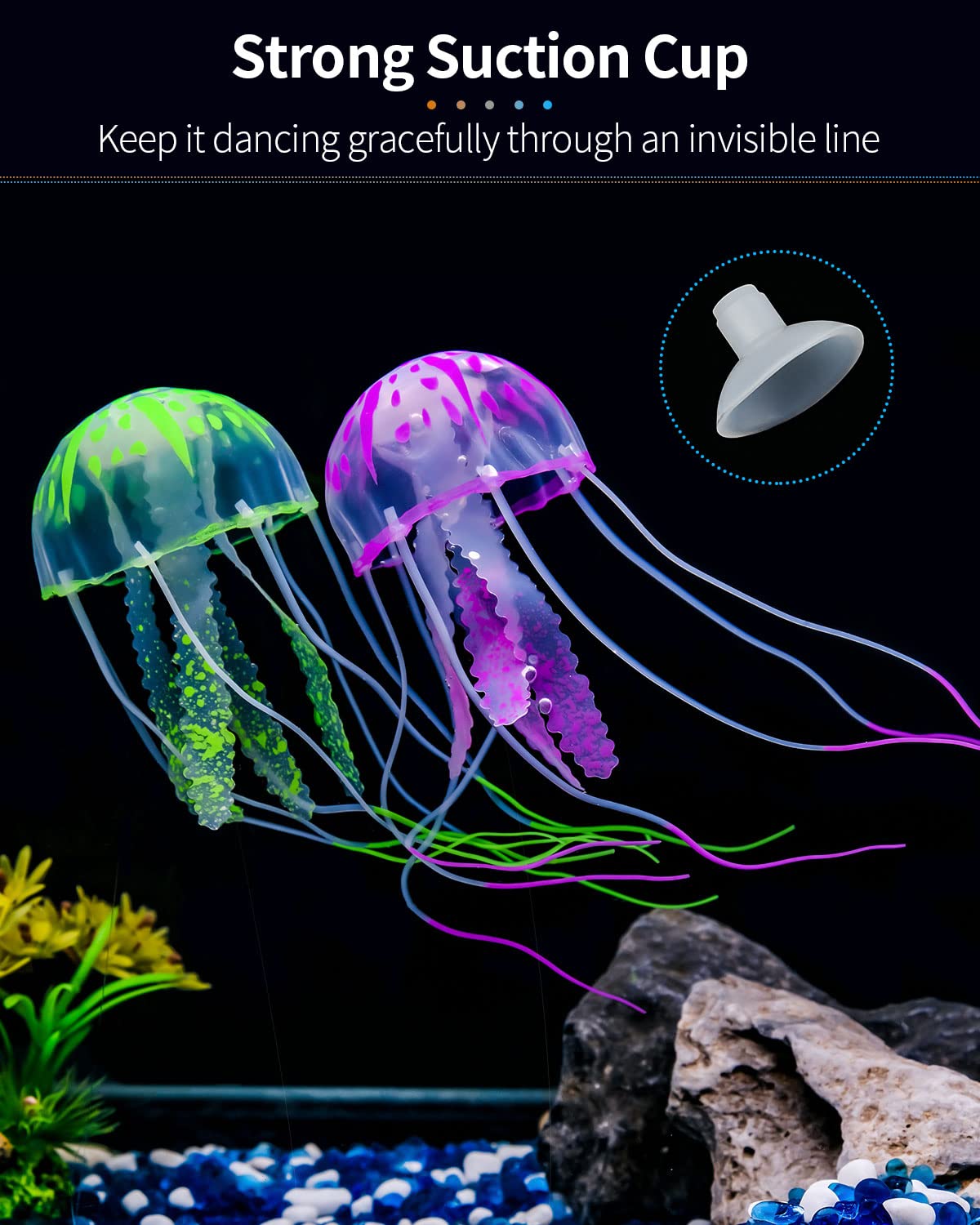 Uniclife jellyfish decor blends with fish to form a lively underwater scene.