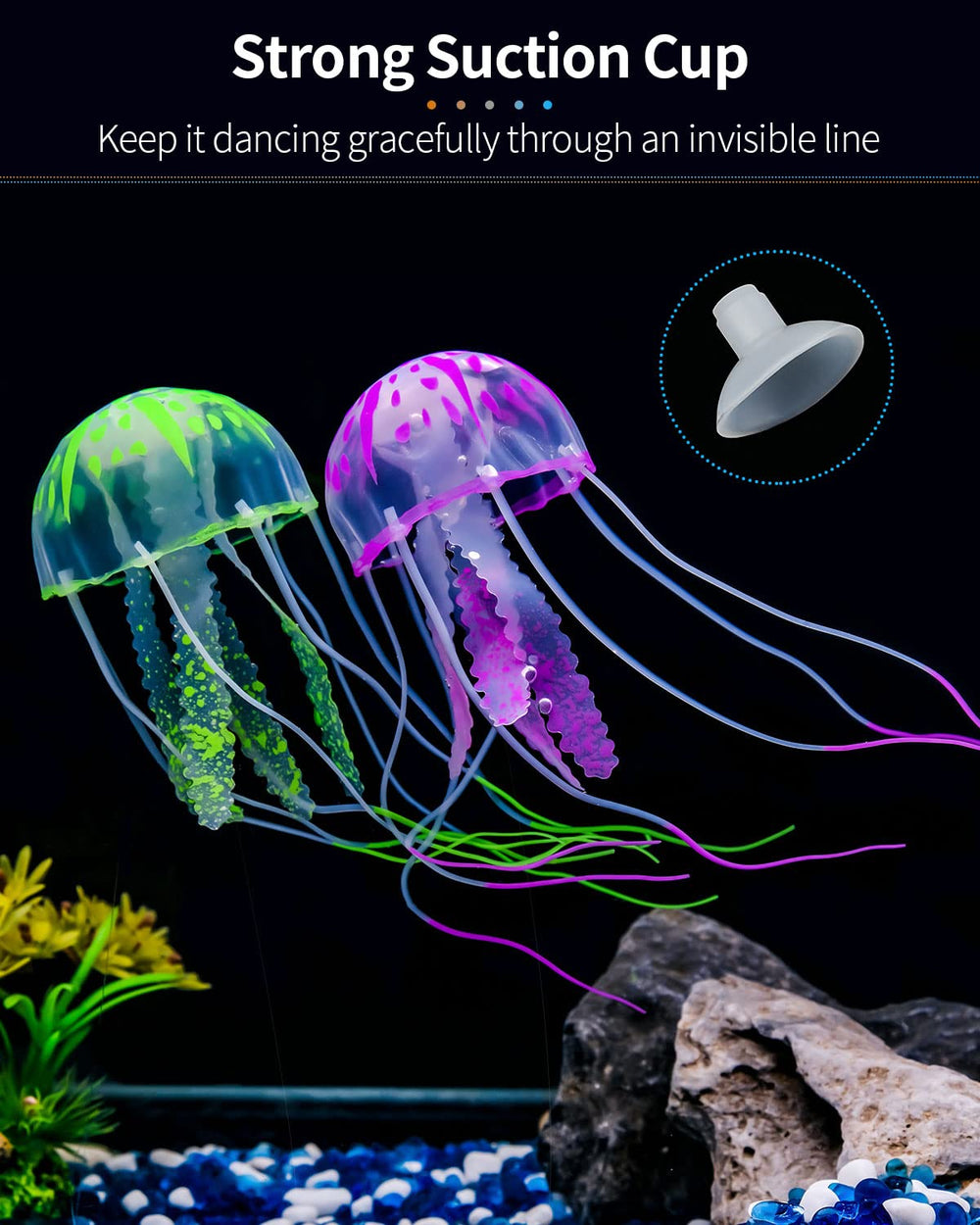 Uniclife jellyfish decor blends with fish to form a lively underwater scene.