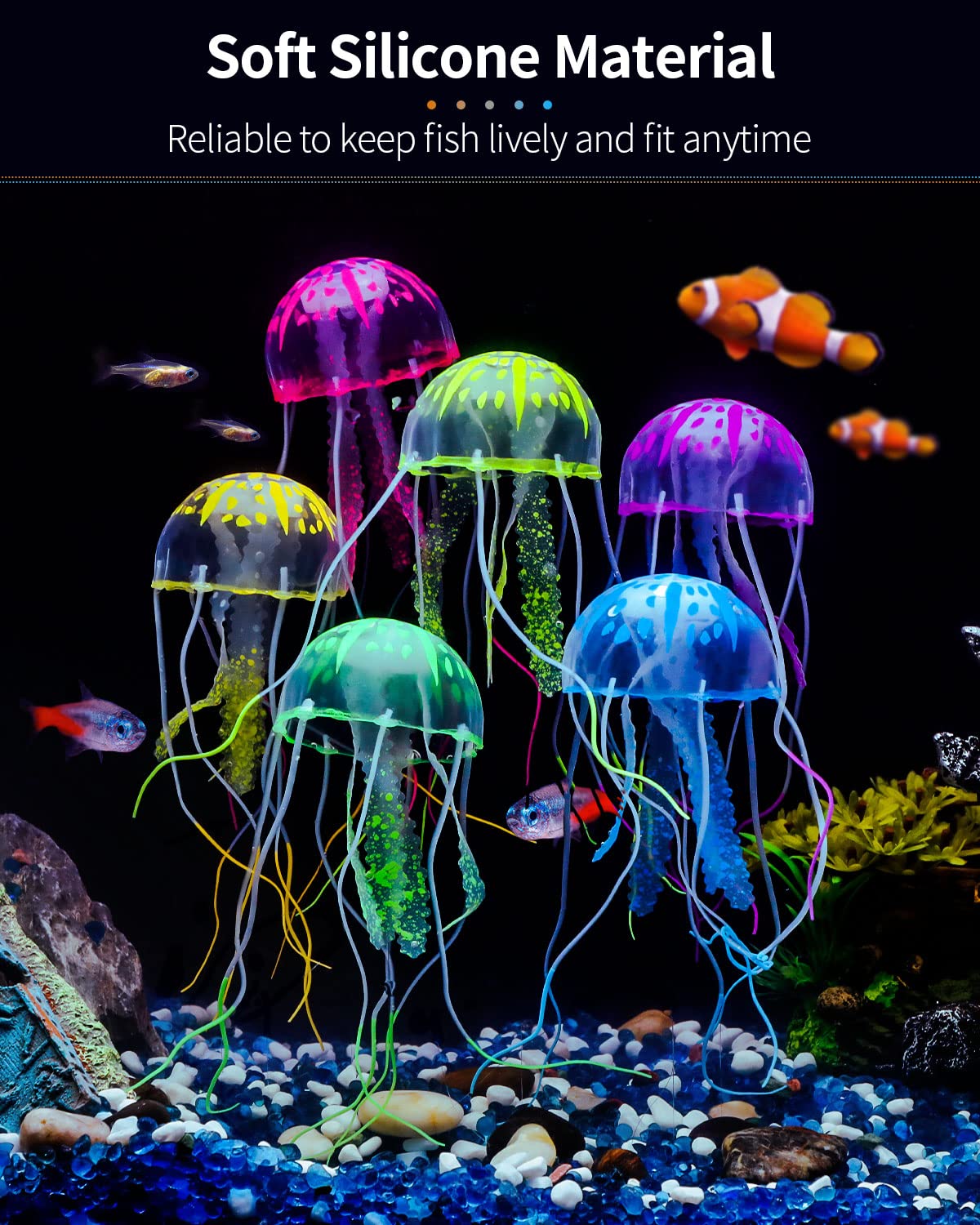 Uniclife jellyfish ornament made of silicone, durable and safe for decorative tanks.