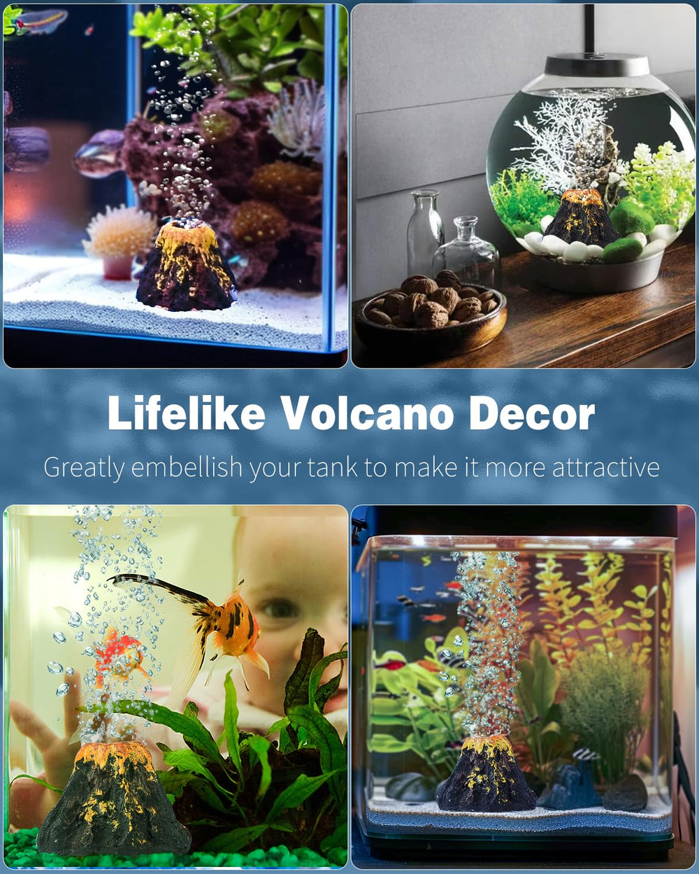 Uniclife resin volcano detail shows lifelike texture for realistic underwater scenery.