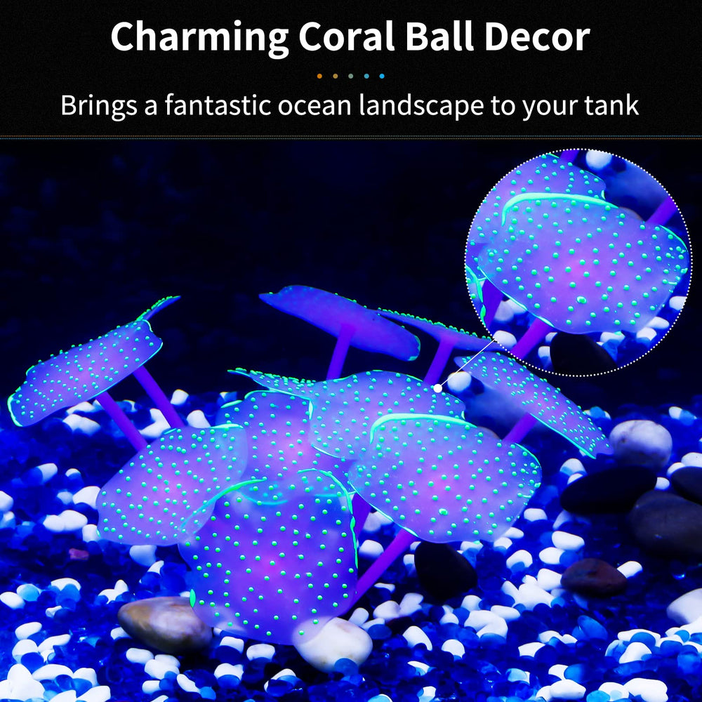 Uniclife silicone coral plant glow demonstrates subtle illumination under actinic lighting for drama.