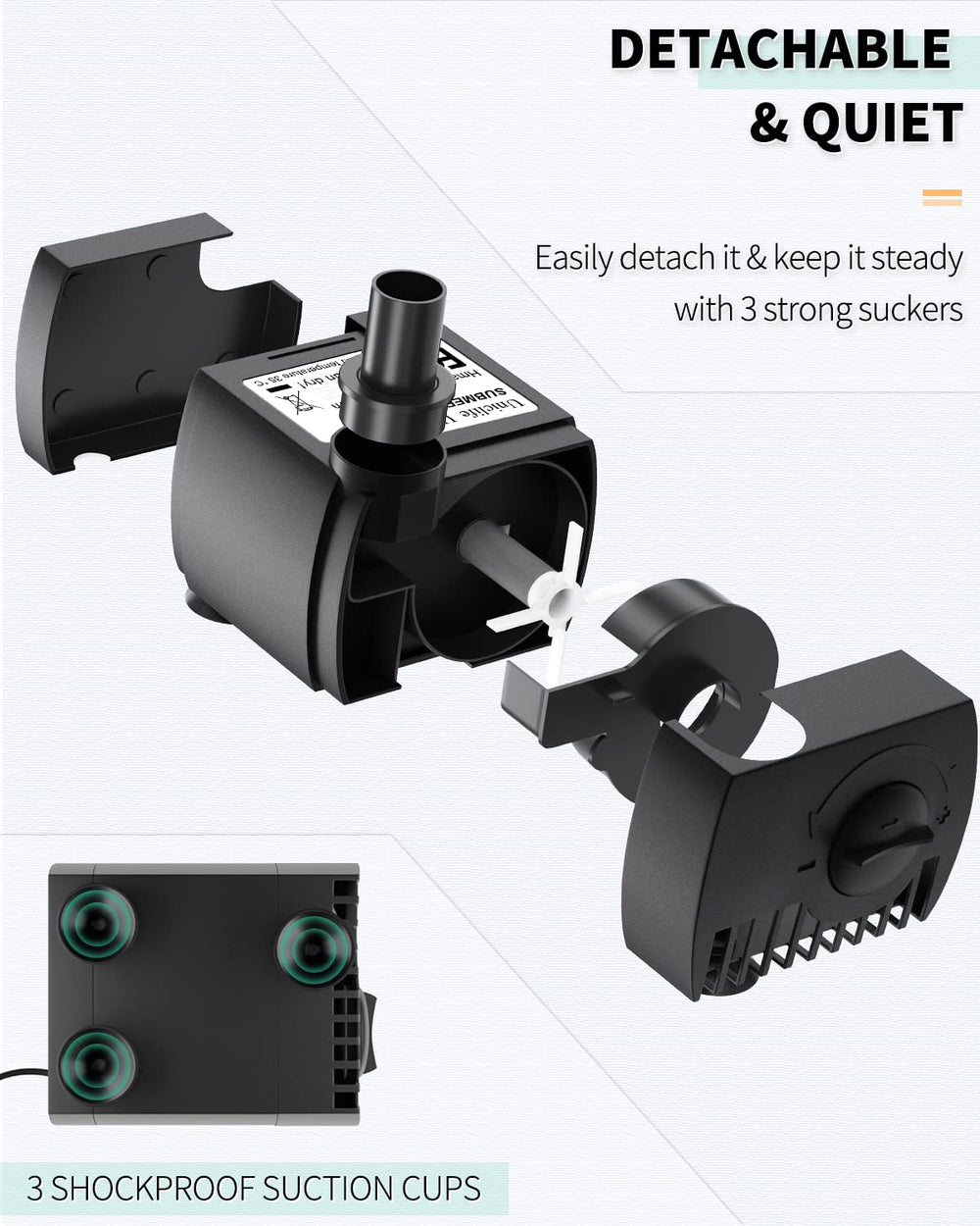Uniclife submersible pump compact dimensions fit tight spaces in aquariums and fountains.