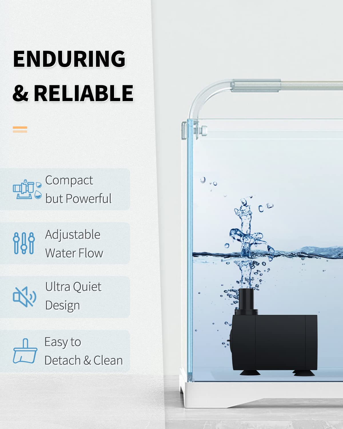 Uniclife submersible pump suction cups keep it steady and quiet during operation.