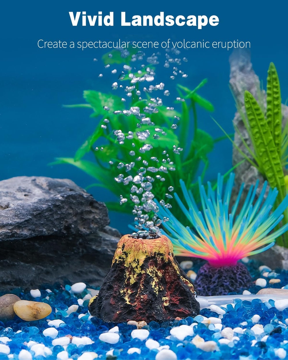 Uniclife volcano bubbles air stone with built-in bubbles for dynamic aquarium ambience.