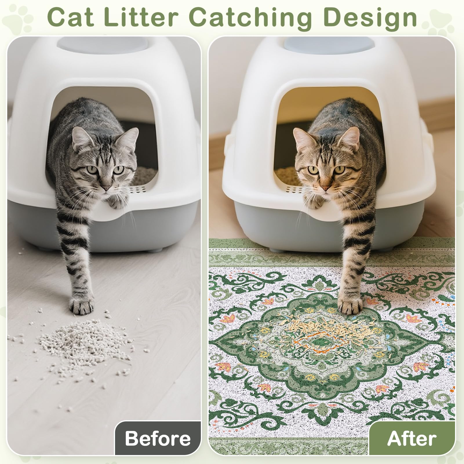 Unicorn Catcher cat litter mat 24x15in close-up shows non-slip backing for secure placement