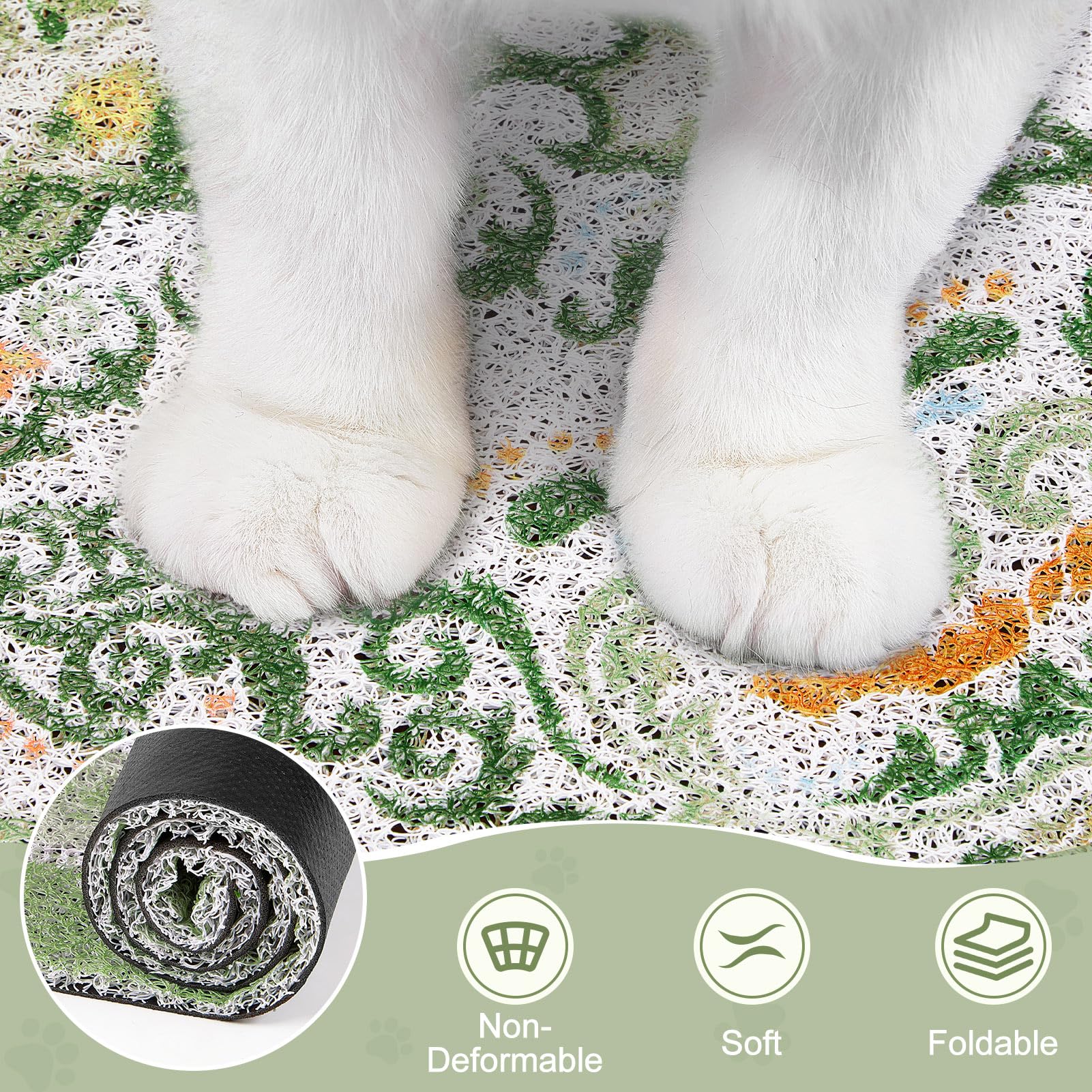 Unicorn Catcher cat litter mat decorative pattern demonstrates multi-use design as feeding mat