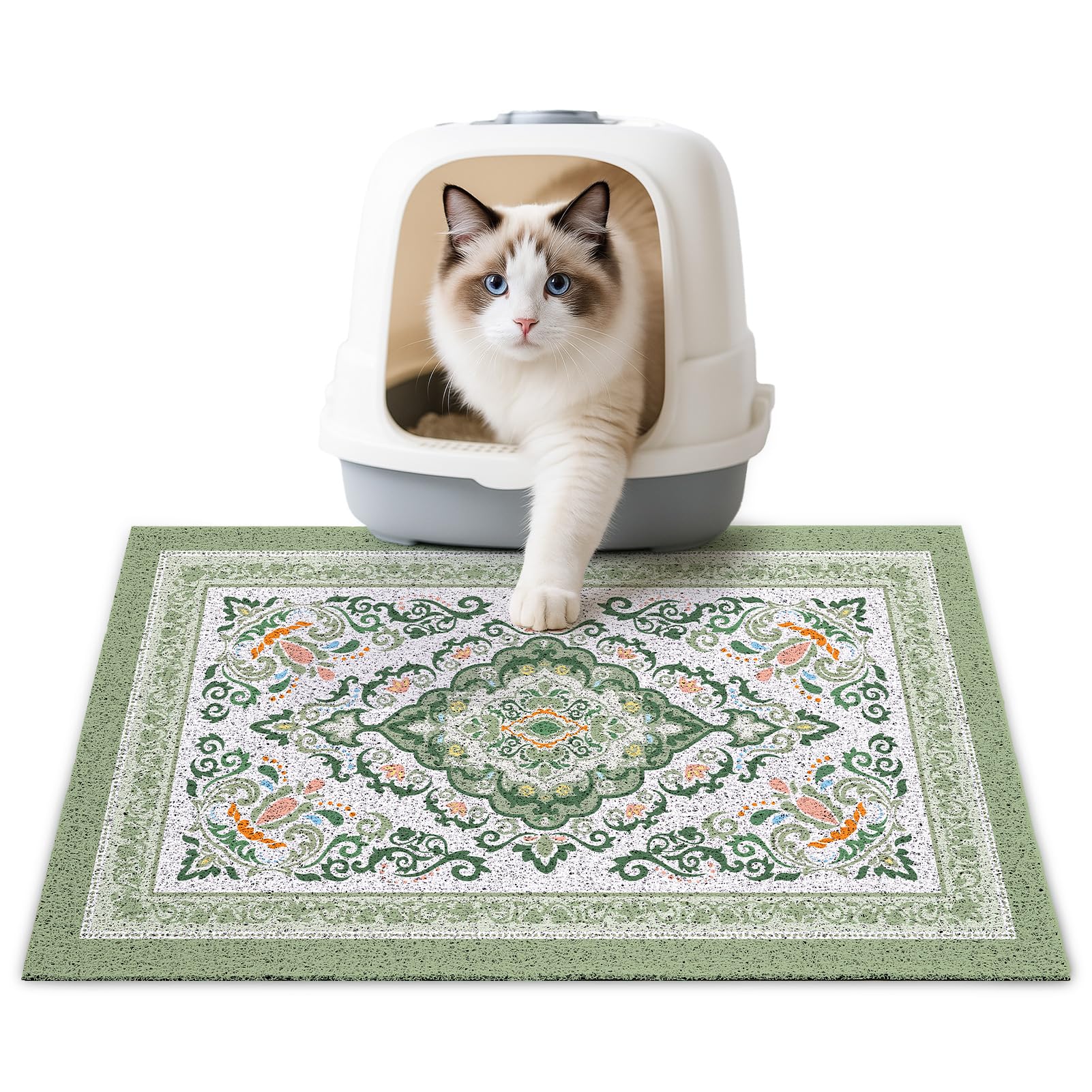 Unicorn Catcher cat litter mat full view in dark SeaGreen traps litter before it scatters