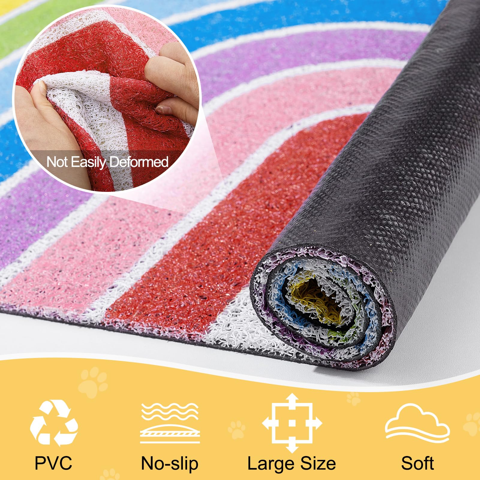 Unicorn Catcher non-slip bottom mat rainbow protects floors.