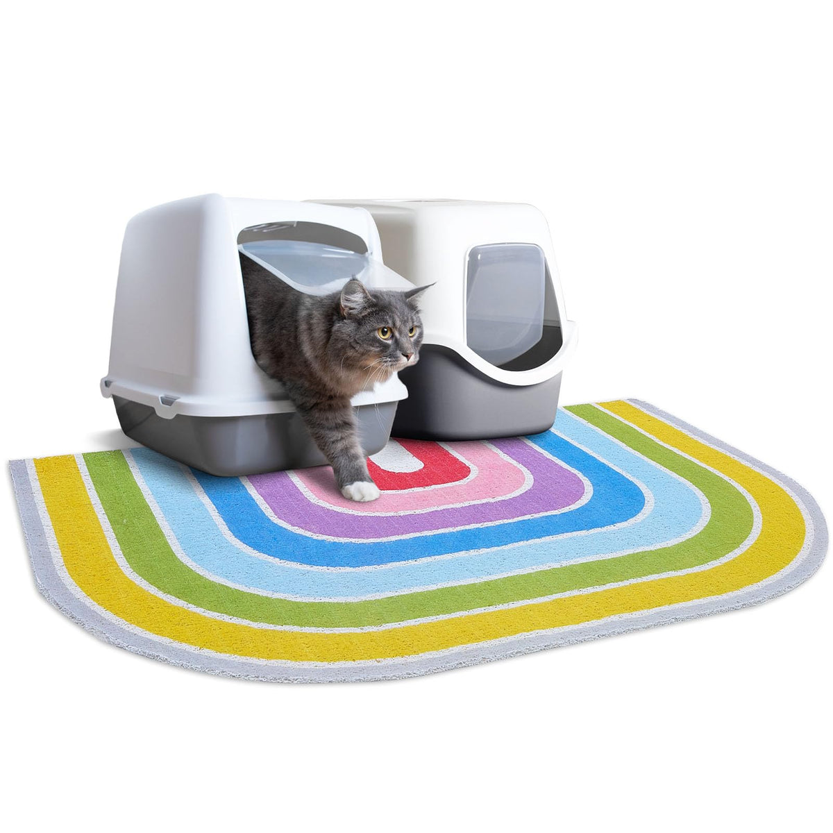 Unicorn Catcher cat litter mat square rainbow keeps floors clean by trapping litter.