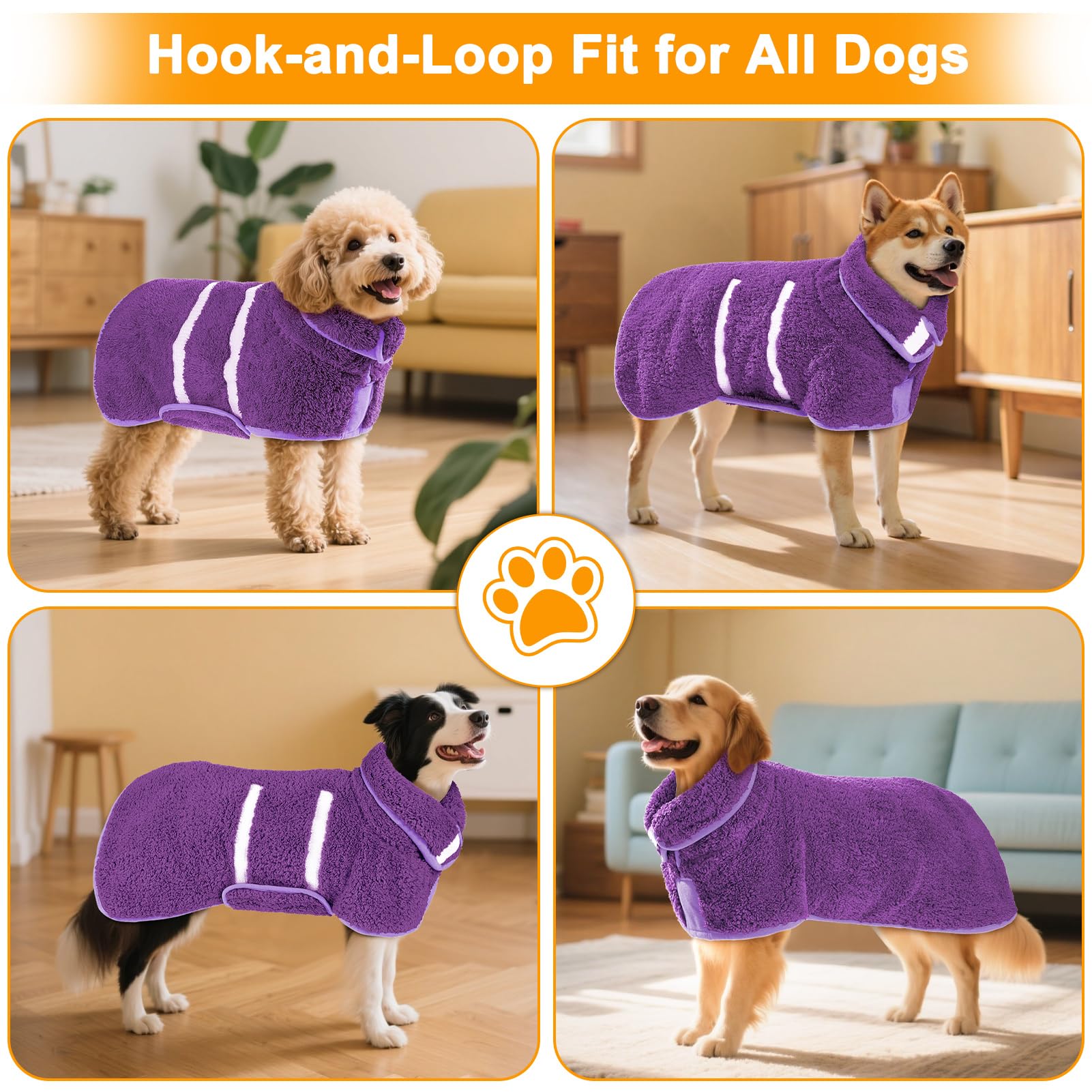 Unicorn Catcher dog bathrobe sizing options from S to 2XL.