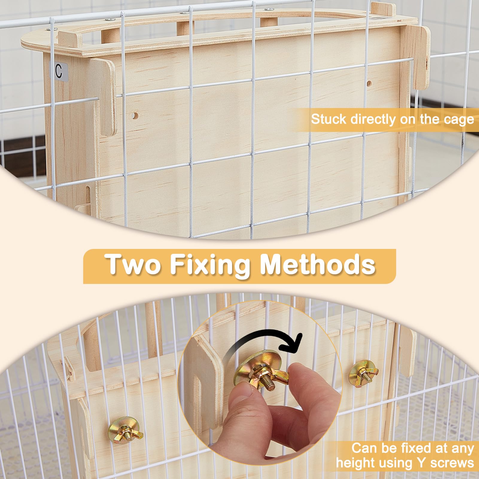 Unicorn Catcher hanging hay feeder in cage shows tidy feeding and clean bedding benefits.