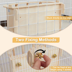 Unicorn Catcher hanging hay feeder in cage shows tidy feeding and clean bedding benefits.