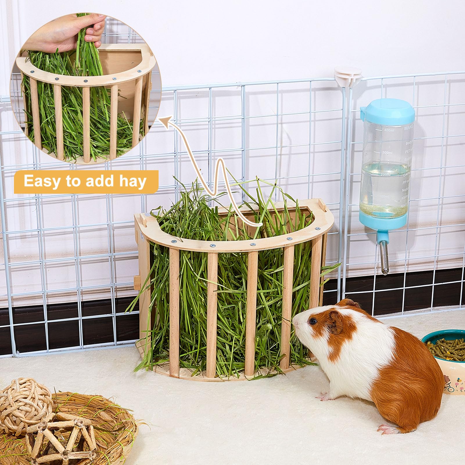 Unicorn Catcher large-capacity hay holder helps reduce refills during busy days.
