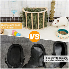 Unicorn Catcher wooden hay rack side view shows durable construction for daily pet feeding.