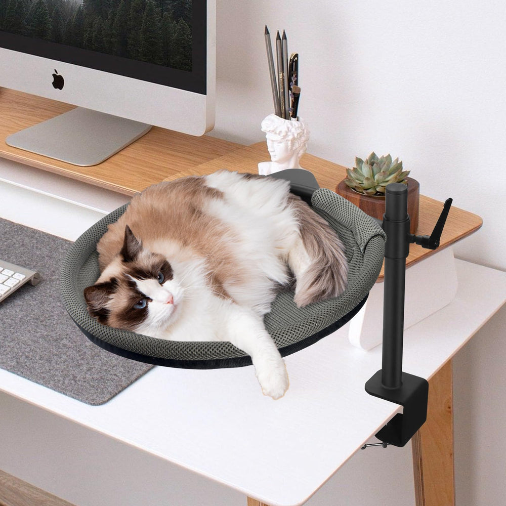 Unidevice Cat Desk Bed easy-assembly photo showcases included hardware and no drilling required.