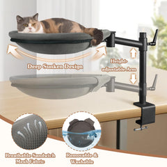Unidevice Cat Desk Bed height-adjust image highlights 11.8" lift for tailored cat comfort.