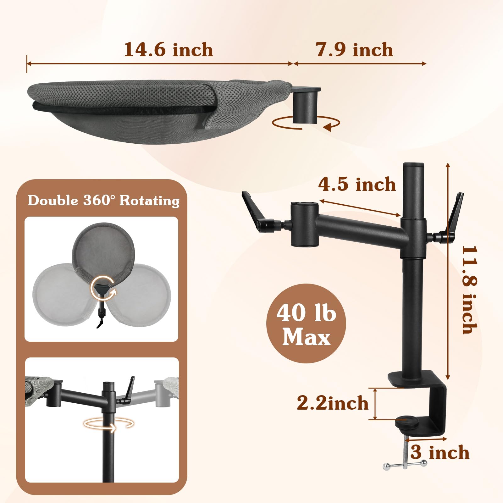 Unidevice Cat Desk Bed rotation — 360° swivel enables flexible viewing with your cat nearby.